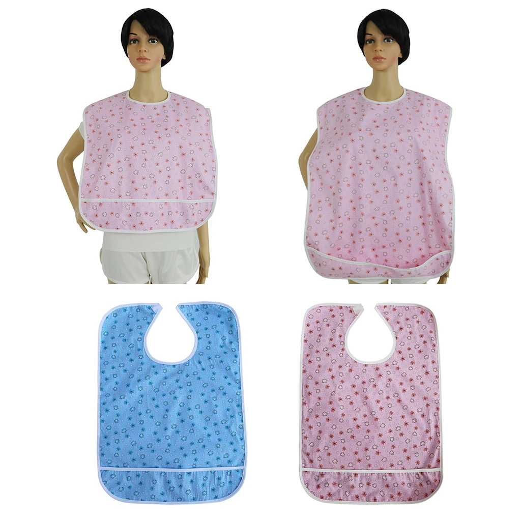 Waterproof Cotton Clothing Protector Bib Adult Eating Aid Apron with Crumb Catcher for Elderly Dining and Patient Care