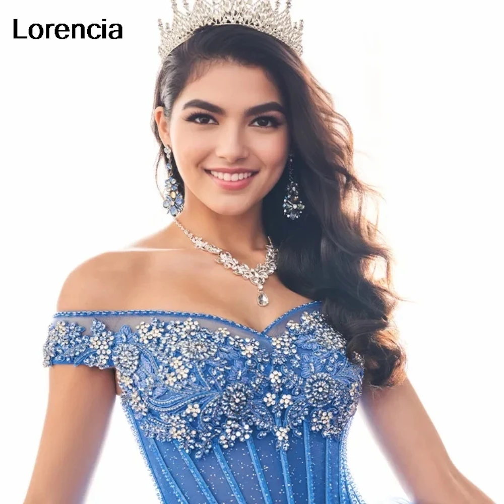 Lorencia Sparkly Blue Quinceanera Dress Ball Gown Sequins Applique Beading Mexican Corset Sweet 16 Vestidos De 15 Años YQD993