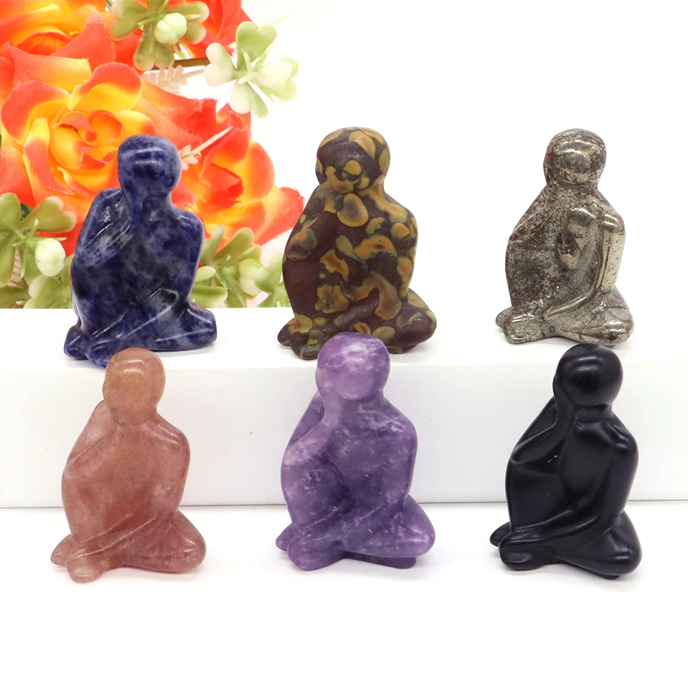 

1.6" Thinker Statue Natural Stones Amethyst Quartz Wicca Craft Chakras Decor Healing Crystal Gemstone Carved Home Ornaments Gift