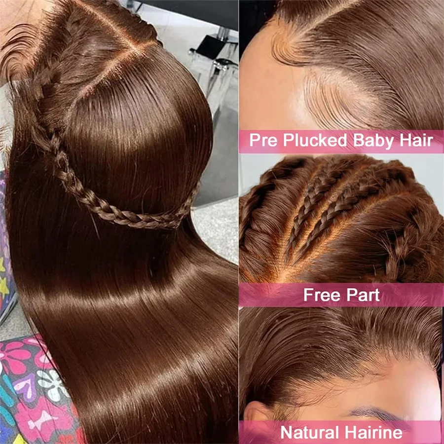 13x4 Chocolate Brown Lace Front Human Hair Wigs Straight 13x6 Full HD Transparent Brown Lace Frontal Wigs Pre Plucked