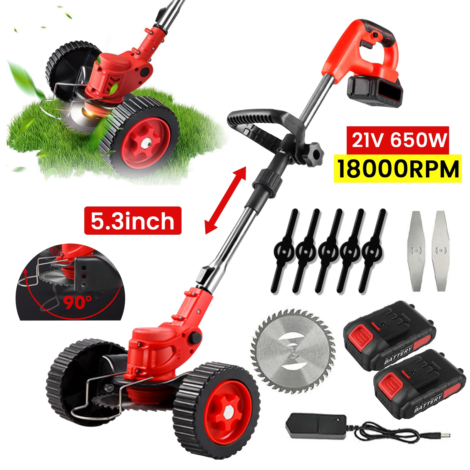 21V Cordless Grass Trimmer 18000RPM Electric Lawn Mower Adjustable Foldable Weeder Cutter Garden Tool For Makita 21V Battery