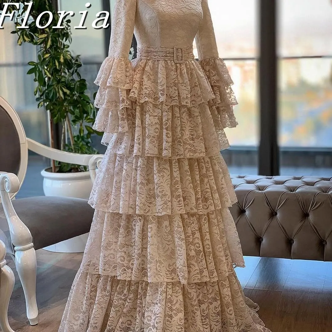 Elegant มุสลิมลูกไม้อย่างเป็นทางการชุดราตรีสําหรับเด็กชุดแขนยาว Mermaid Maxi พรหมชุด Robe Soiree Jaune