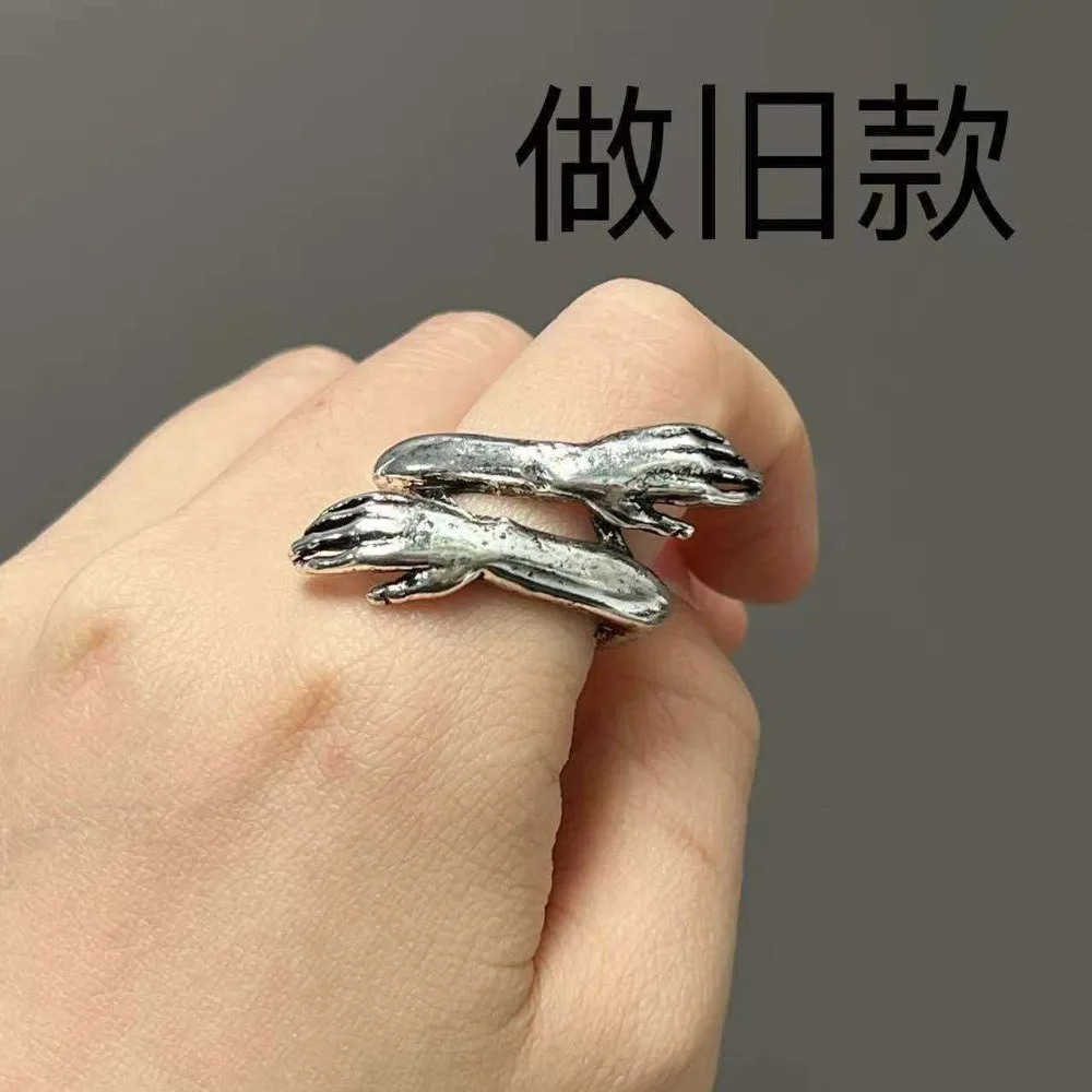 Creative Embrace with Both Arms Design Index Finger Ring Niche Fashion Trend Ring European and American Jewelry Accessory Gift