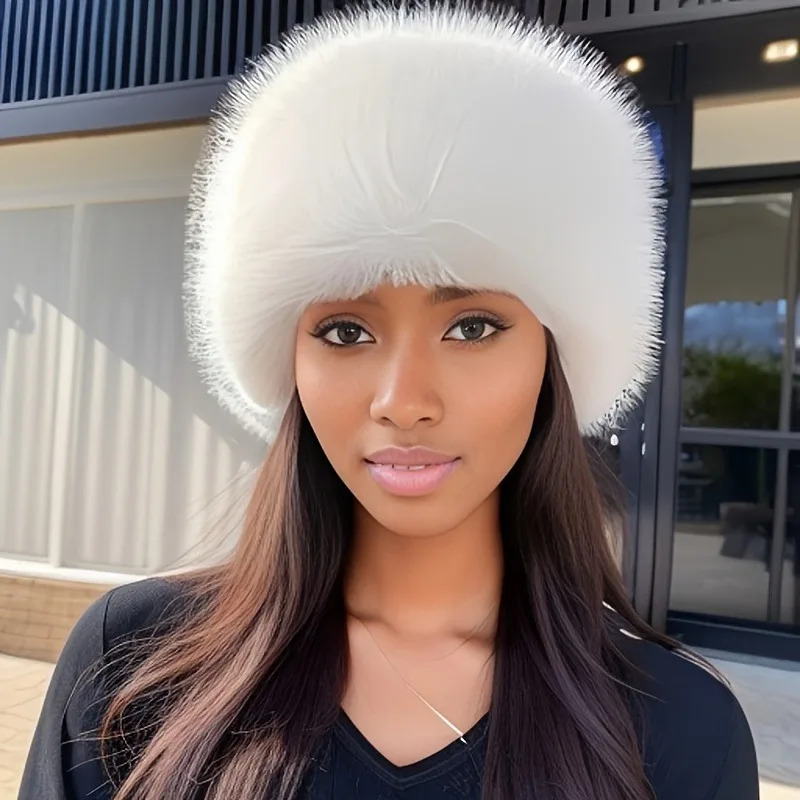 Women's Faux Fur Beanie Hat - Elastic Adjustable Winter Warm Ear Flap Closure,Lightweight Faux Fur for Christmas Urban Fashion