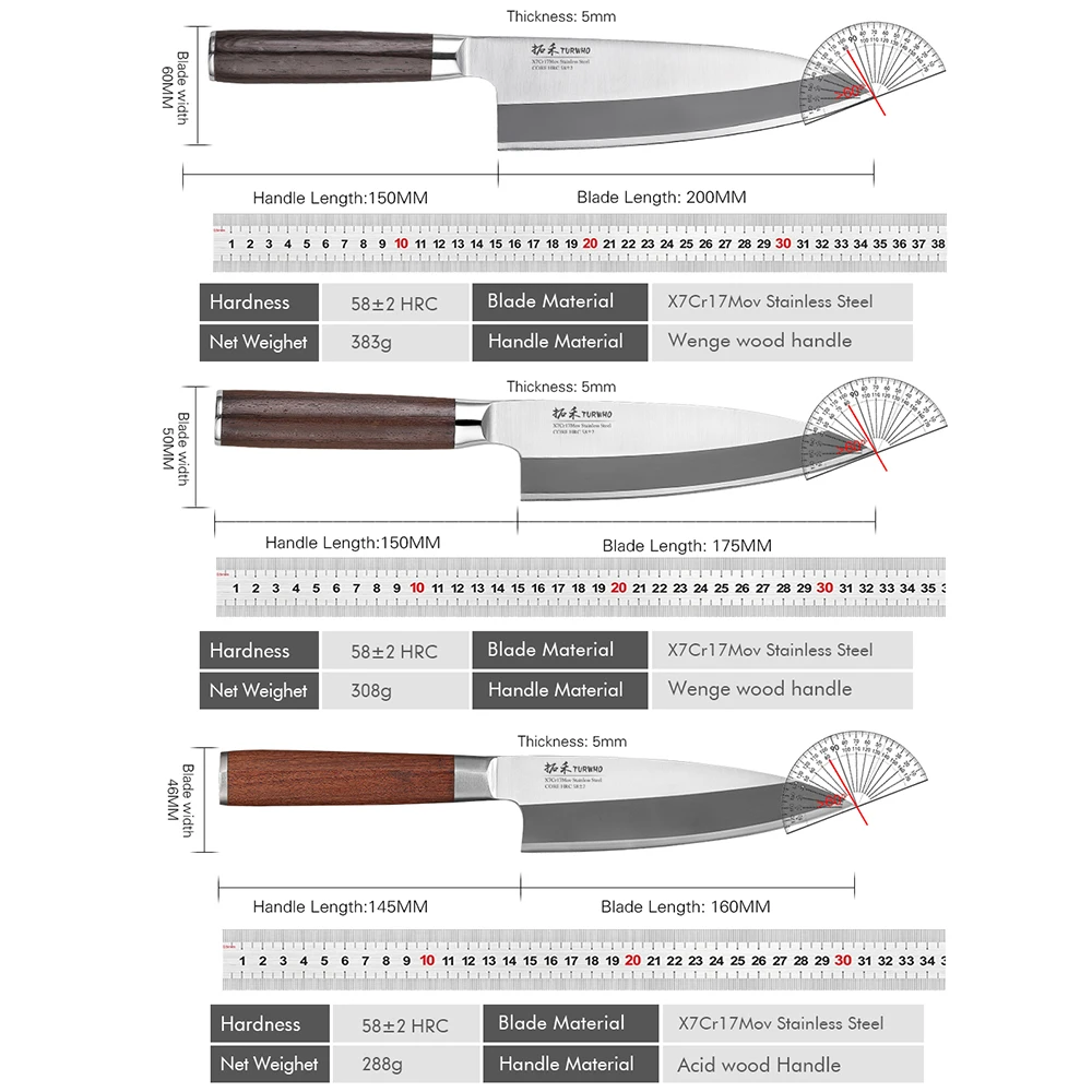 TURWHO Japanese Sashimi Knife Deba Salmon Sushi Filleting Kitchen Knives Yanagiba Fish Head Cleaver Chef Knives Kitchen Tools