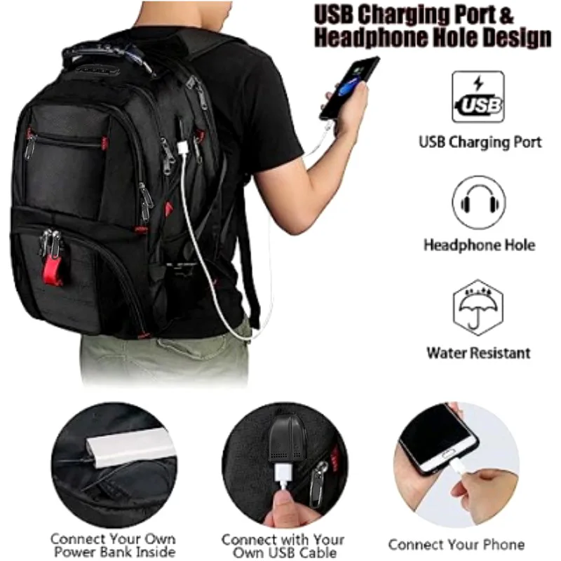 Multi‑Functional Large Capacity Business Travel Backpack 17 inch Laptop Luggage Organizer with USB Charging Port Hidden Desk