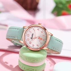 Cute Cat Children Watches Watch Casual Children Simple Rhinestone Girls Wristwatch Gradient Color Leather Quartz Kids Clock Gift