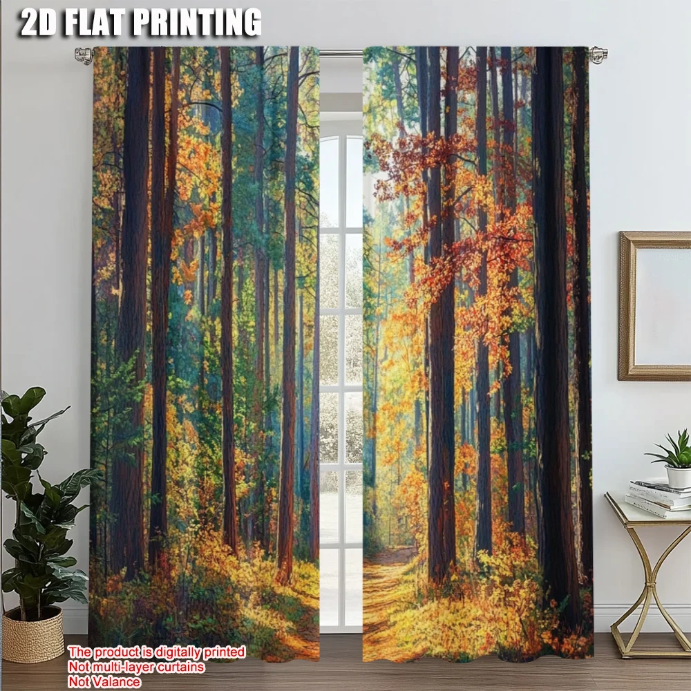 

2pcs, Window Curtain 2D print Nature Scenery Sunshine Trees Durable 100% Polyester Fabric (without rod) Decorations Inside Use