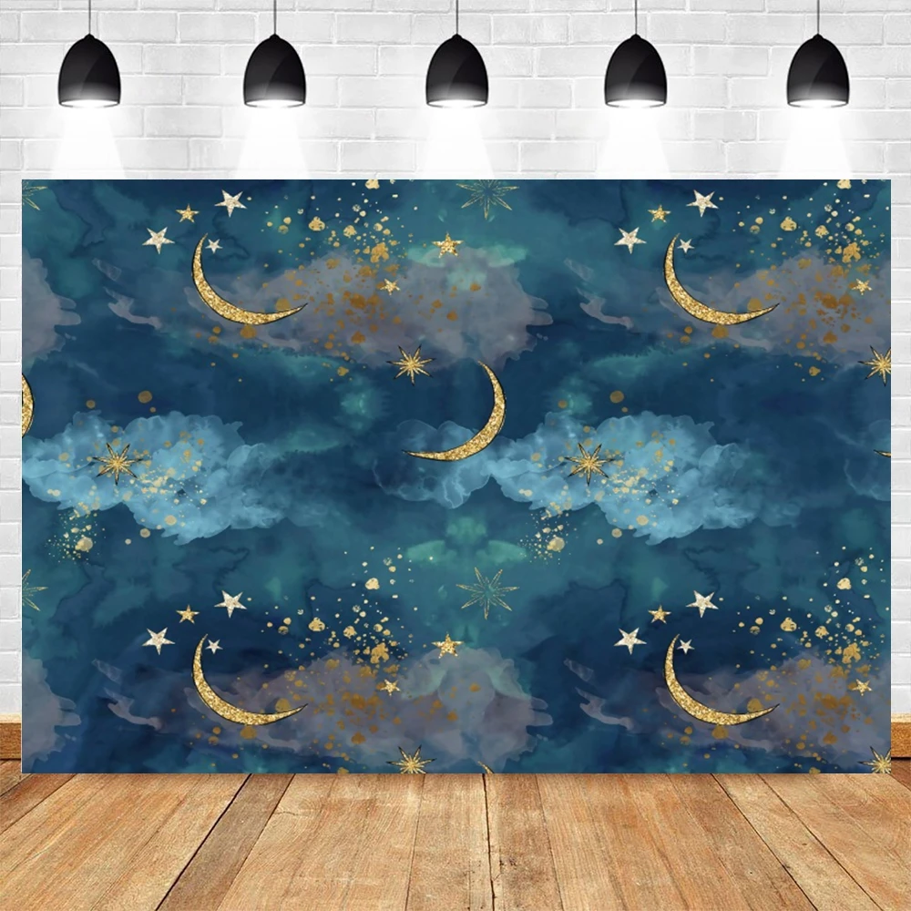 Twinkle Little Star Baby Shower Backdrop for Photography Moon Clouds Sky Boy Girl Baby Birthday Party Photo Background Decor