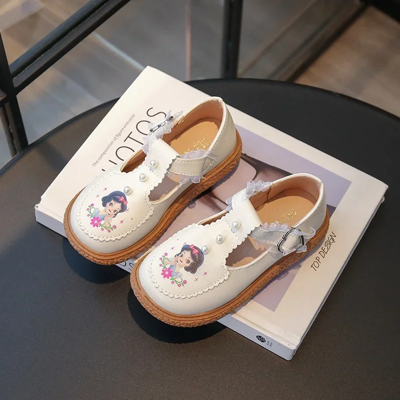 Disney crianças meninas sapatos casuais de couro primavera congelado princesa meninas sola macia antiderrapante sapatos de bebê lolita meninas