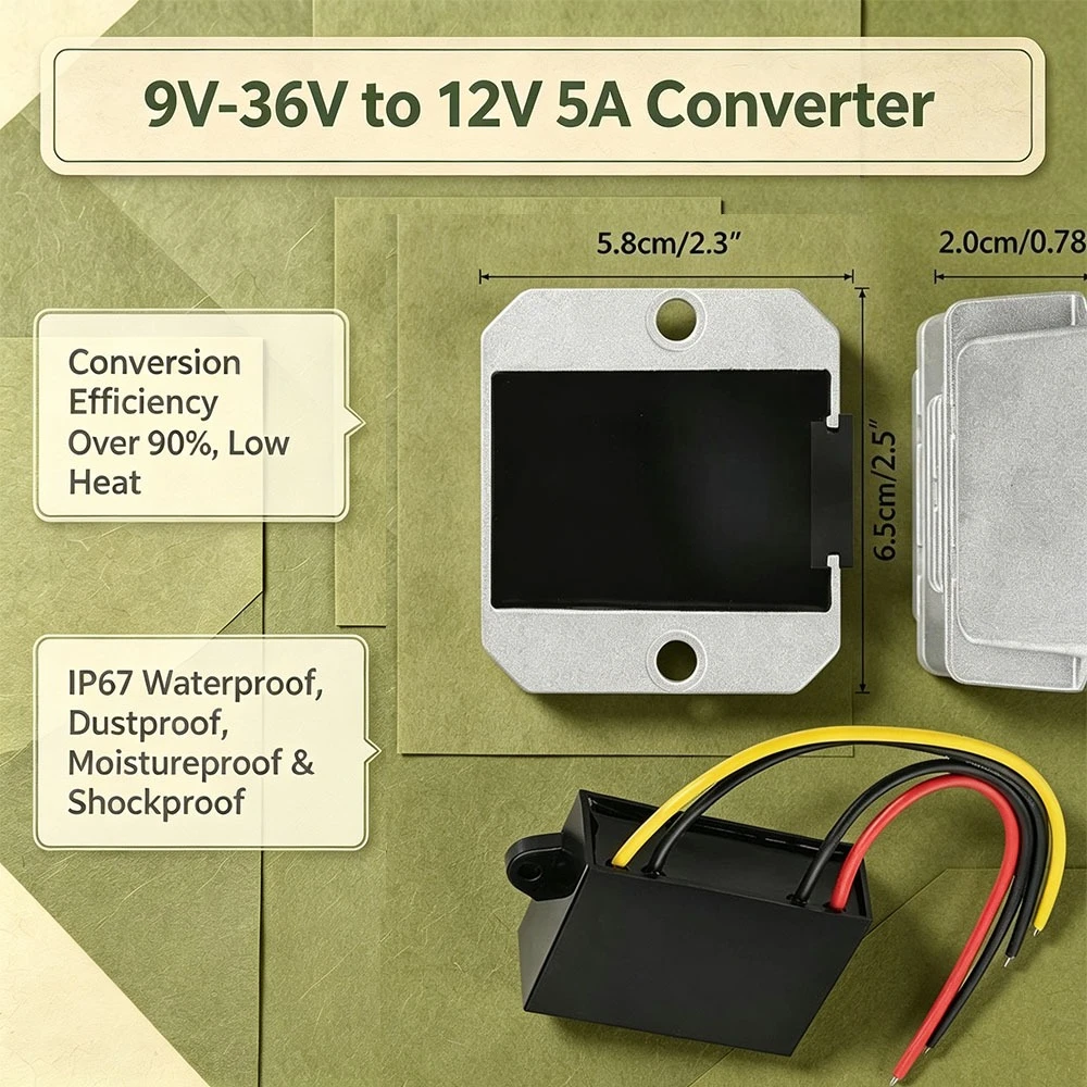 Converter 9V-36V to 12V 5A Waterproof Step Up/Down Voltage Regulator Transformer for Car Audio Solar Power System LCD Television — купить у AliExpress WW