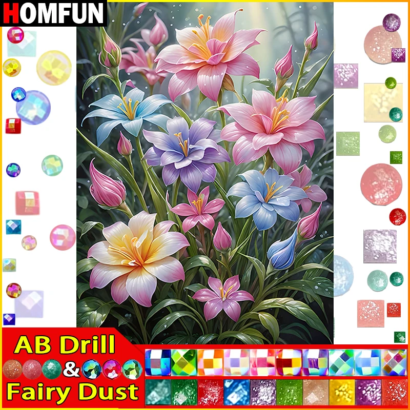 HOMFUN Fairy Dust AB 5D DIY Diamond Painting "Scenery Flower" Full Drill Resin Diamond Embroidery Cross Stitch Home Decor