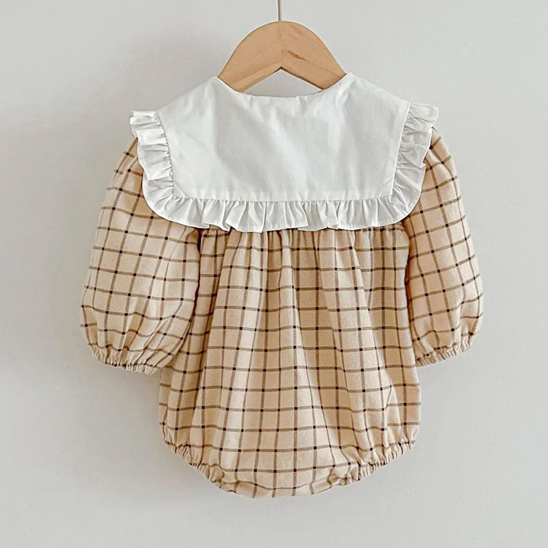 Newborn Kids Baby Girls Long Sleeve Sweet Grid Princess Rompers Spring Autumn Infant Kids Baby Girls Rompers Clothes