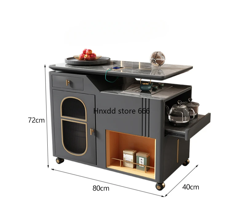 Mobile Rotating Home Small Tea Trolley Light Luxury Modern Balcony Office Kung Fu Tea Brewing Table and Chair Combination