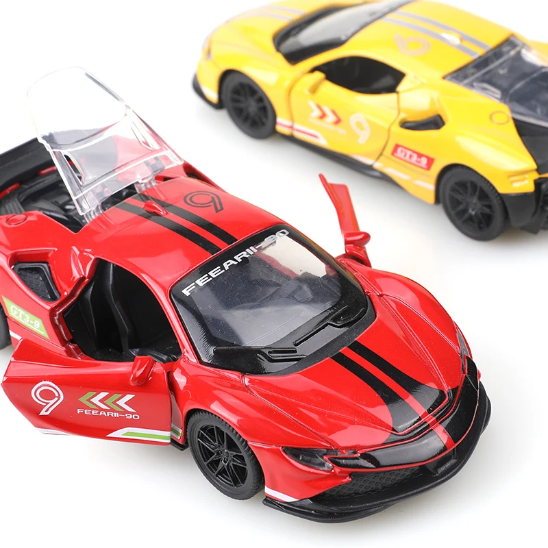 (bagged)1:36 Alloy Car Model Simulation SF90 Racing Car Vehicle Pull Back Car Ornaments Collection Toys For Boy Children