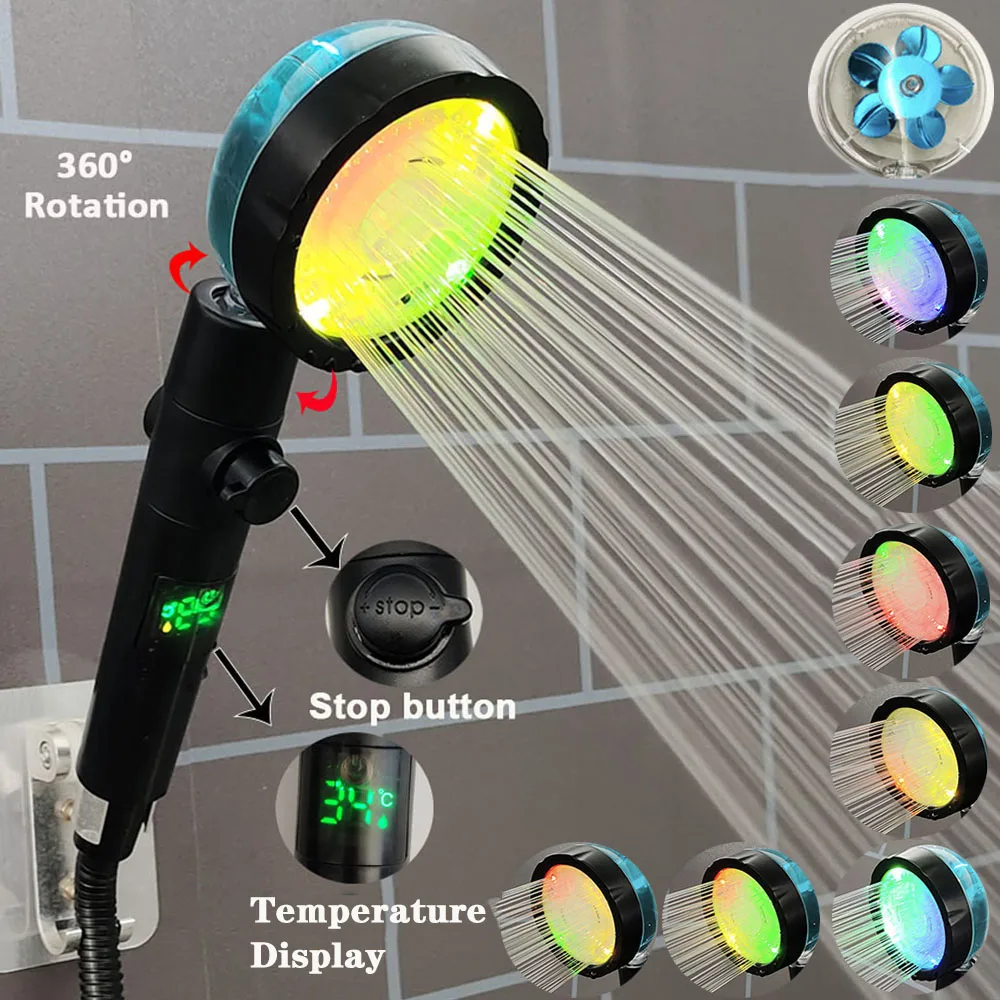 LED Digital Temperatur Display Dusche Kopf Temperatur Control Bunte Fan Spray Düse Hochdruck Regen Badezimmer Dusche