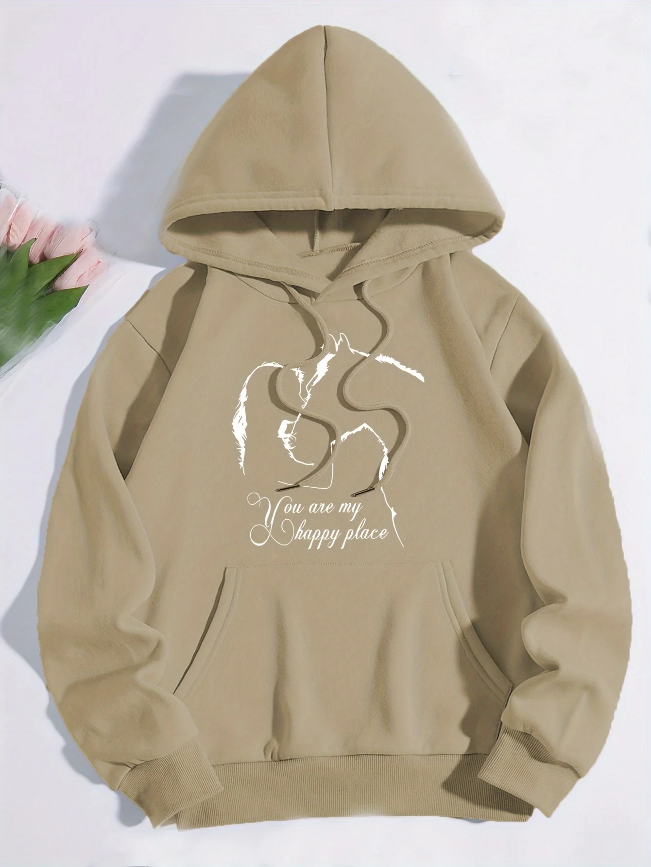 Meisje & Paard Print Kangoeroezak Hoodie Lange Mouw Hoodies Sweatshirt Mode Casual HipHop Sweatshirt Harajuku Unisex