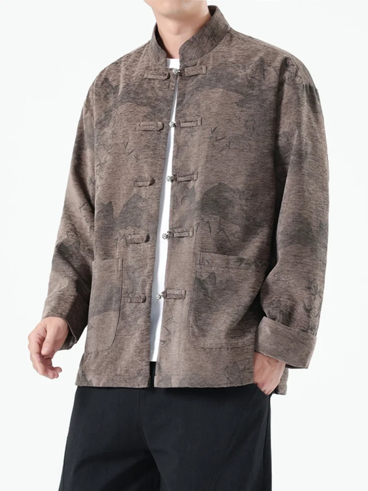 

Новая мужская куртка в китайском стиле с принтом, верхняя одежда в стиле ханьфу, весенняя новинка, дышащее пальто с длинными рукавами