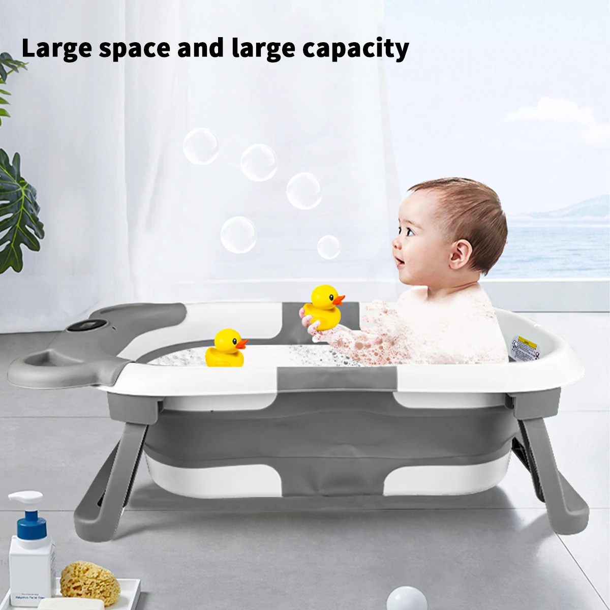 Folding Baby Bathtub with Integrated Thermometer, Non-slip Cushion, Portable Travel Shower, Bath Pool,Baby Bath Accessories image 4
