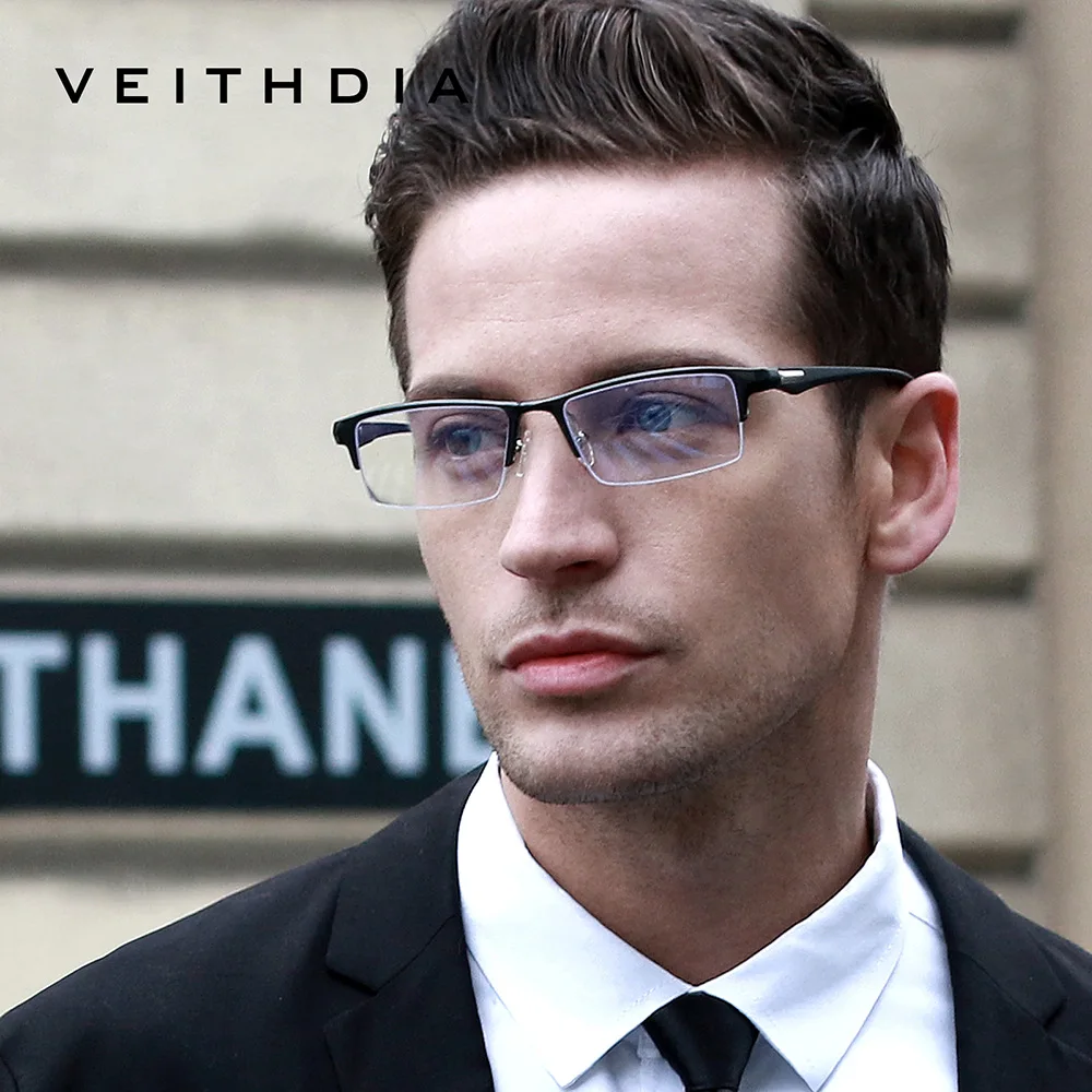 

VEITHDIA Aluminum Magnesium TR90 Half Frame Anti Blue Light Myopia Glasses Frame Men's Simple Business Comfort Eyewear 8777