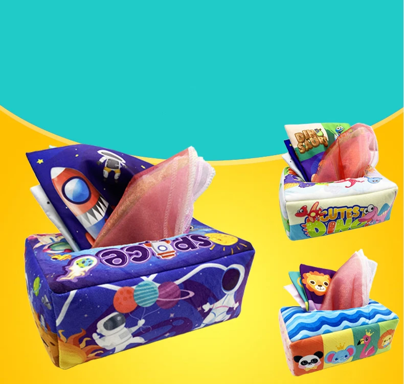Children's Toys Fun Tissue Box Creative Infant Tissue Box With Patterns Multi-style Simulation Exercise Soft Drawing Tissue Toys