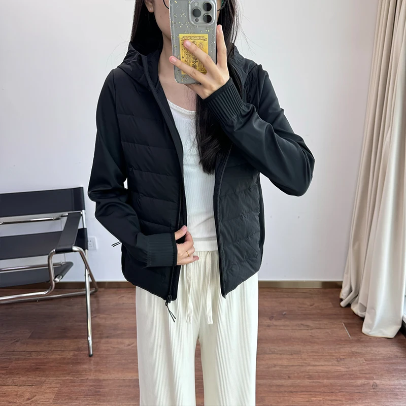 Lekka, ocieplana kurtka puchowa z kapturem Meecion, z białego puchu gęsiego, zapinana na zamek, idealna do dojazdów do pracy, damska.