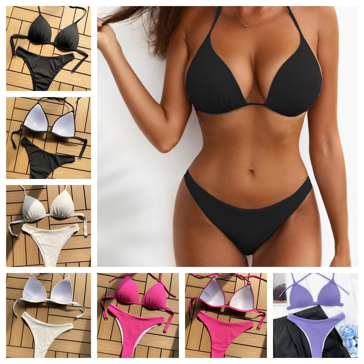 

Sexy Cut-out Wrap Bikini Swimsuit Women Swimwear Bikinis Set Thong Beach Swimming Wear for Woman Bathing Solid color Biquini