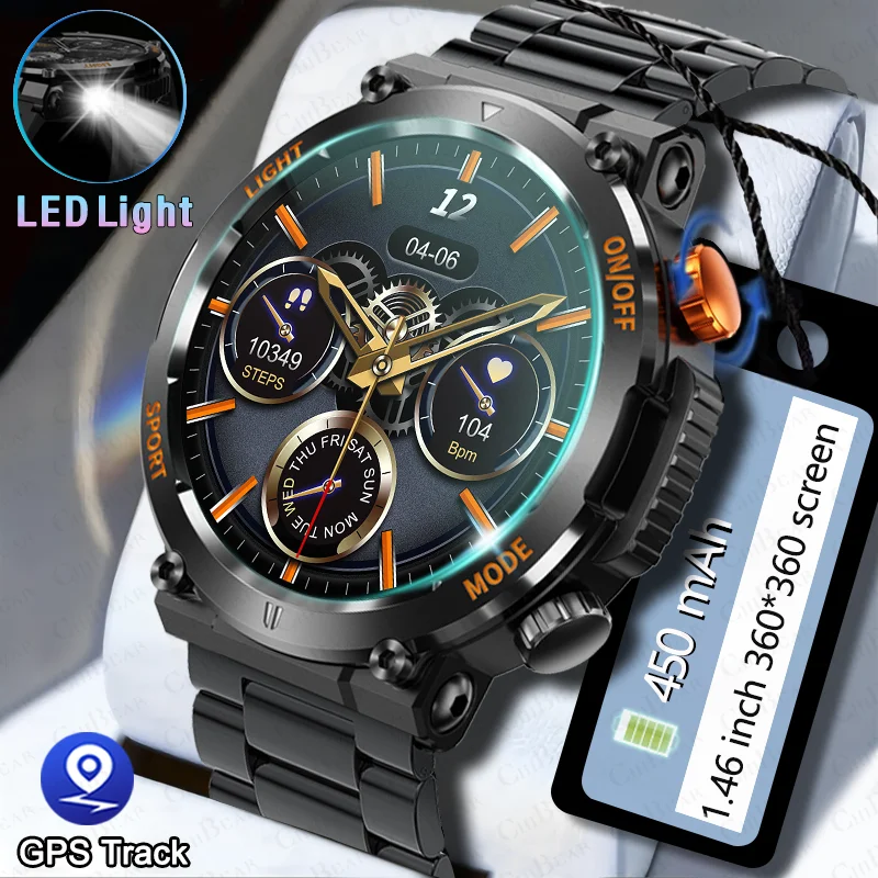 

New Sport Smartwatch Men Outdoor LED Light 1.46 Inch Screen Waterproof Heart Rate Fitness 450 mAh Bluetooth Call Smart Watch