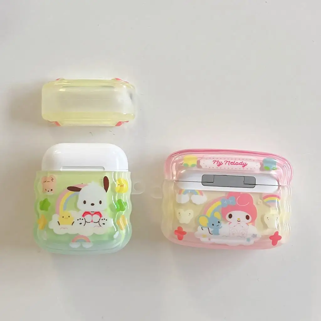 Apple için Sanrio yumuşak kulaklık kutusu Airpods 3rd 2 1 Pro 2 Kitty Melody Pendant mi Pochacco kulaklık koruyucu kapak ile kolye