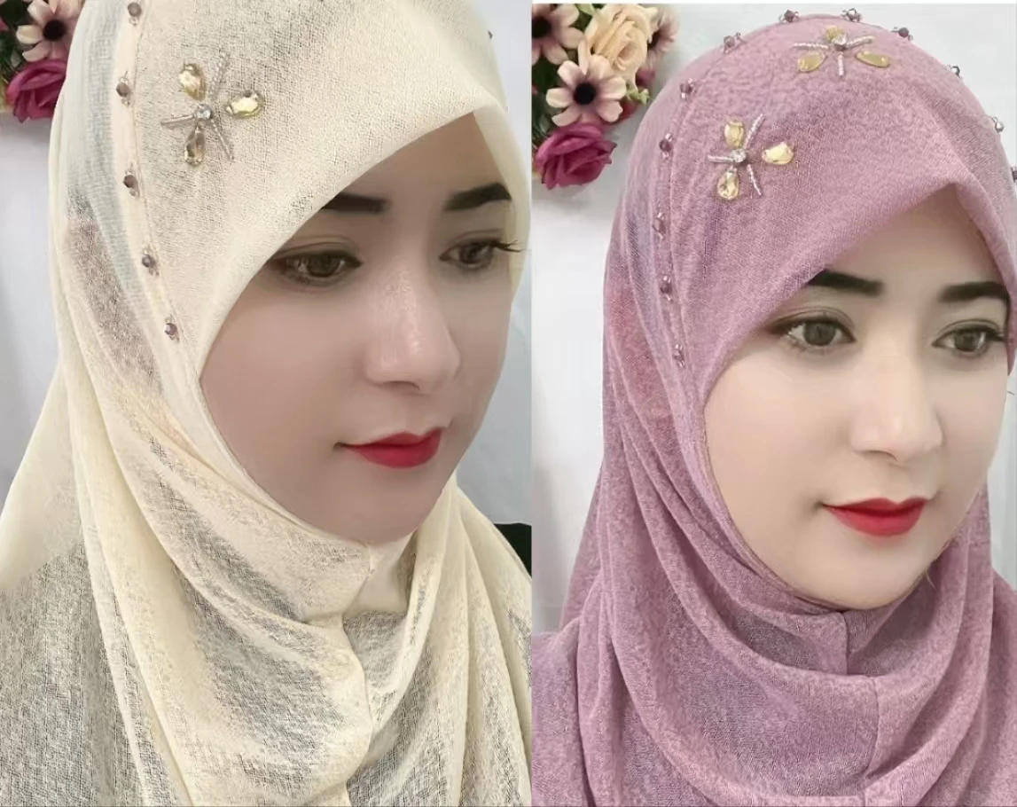 Commercio all'ingrosso 2 pezzi Hijab da donna Cappello Moda musulmana Eid Ramadam Cappelli di preghiera Beige Viola Berretti eleganti Beanie Cappelli africani sauditi