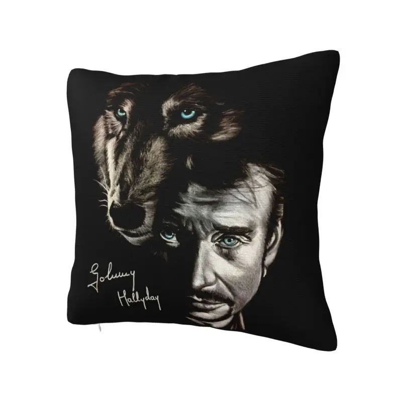 Luxury Johnny Hallyday And Wolf Cushion Cover for Sofa Polyester France Singer Rock Star Pillow Case Bedroom Decoration