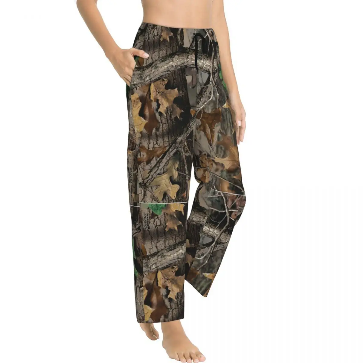 Custom Real Tree Hunting Camo Camouflage Military Pajama Pants Sleepwear Women's Elastic Waistband Sleep Bottoms with Pockets