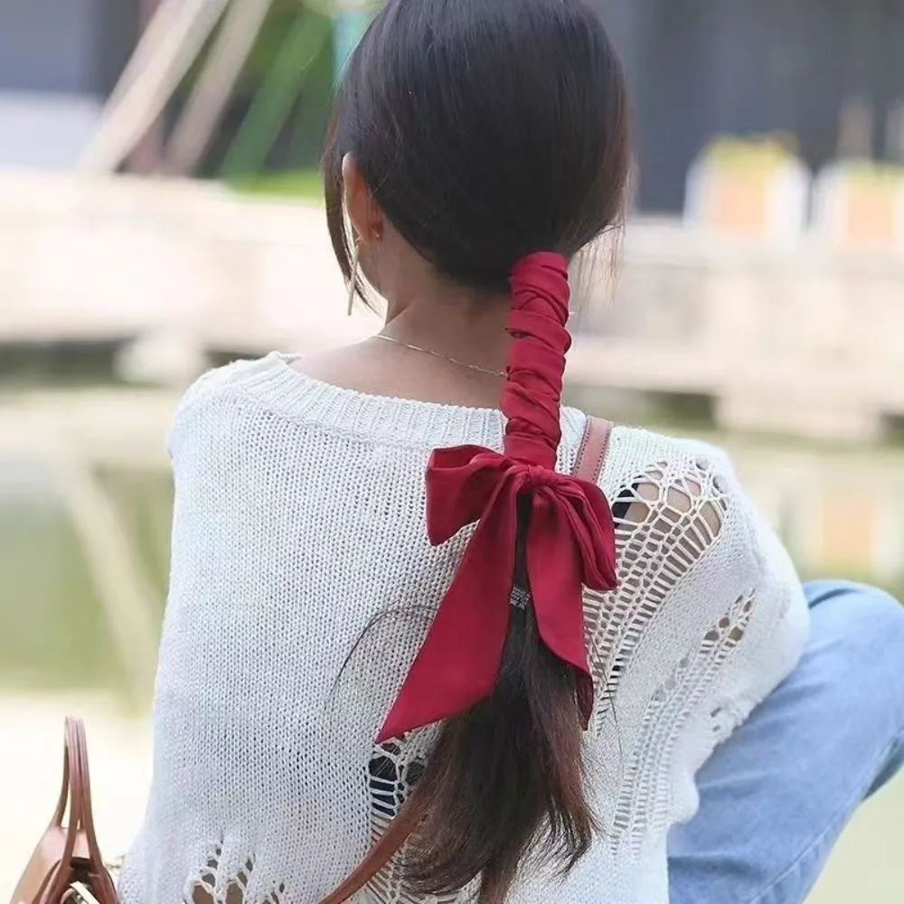 5x200cm Solid Silk Hairbands for Women