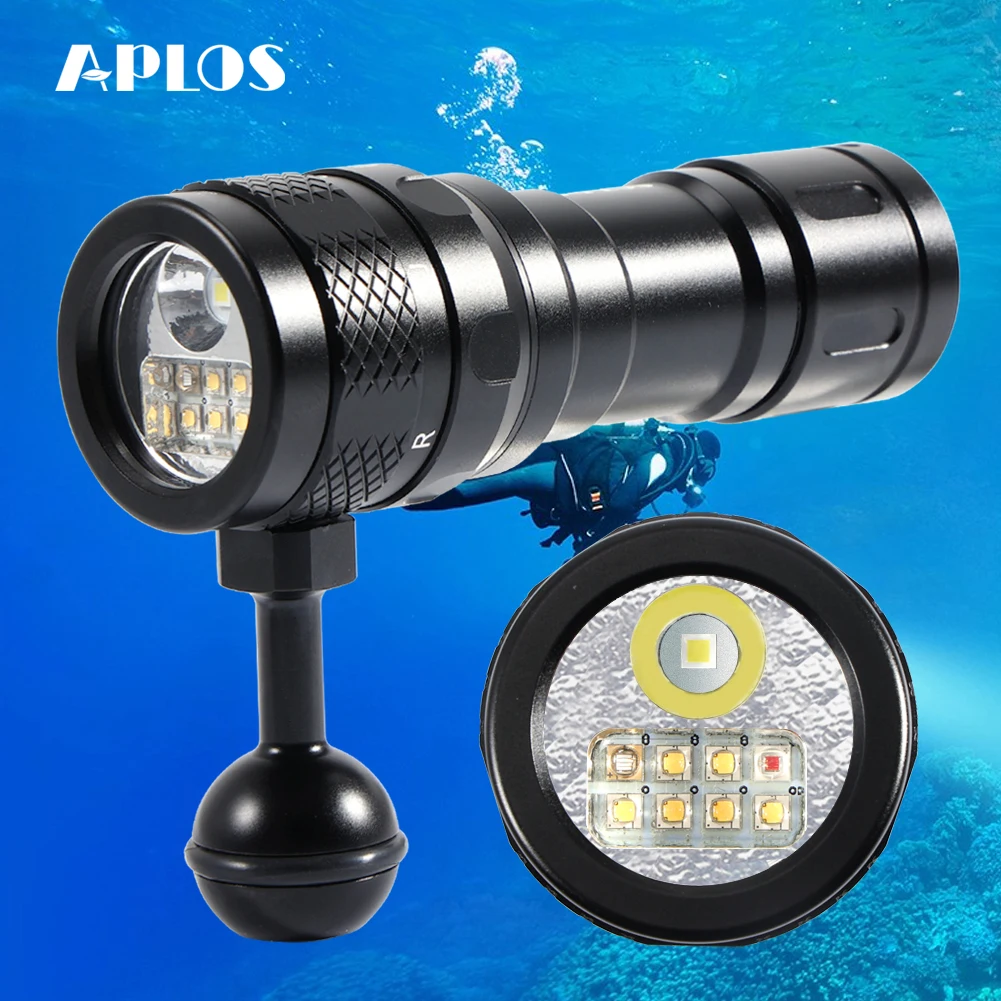 APLOS AP70C Dive Flashlight Mulit Color LED White Red Light Rechargeable Rotary Switch Waterproof Powerful 26650 Flood and Spot