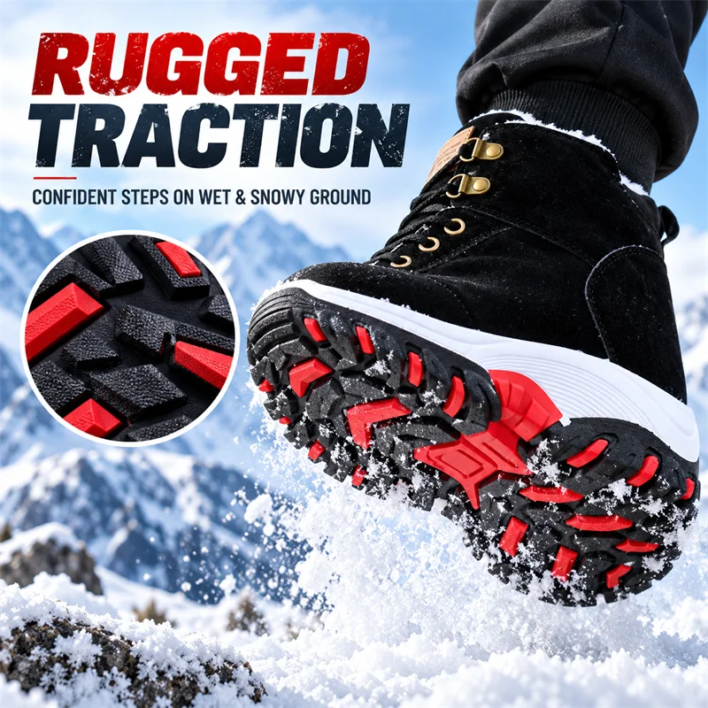 Botas cálidas para hombre, botas de nieve, zapatillas de deporte cálidas de invierno con Fluf, zapatos de senderismo al aire libre, zapatos de trabajo antideslizantes para hombre, botas de plataforma