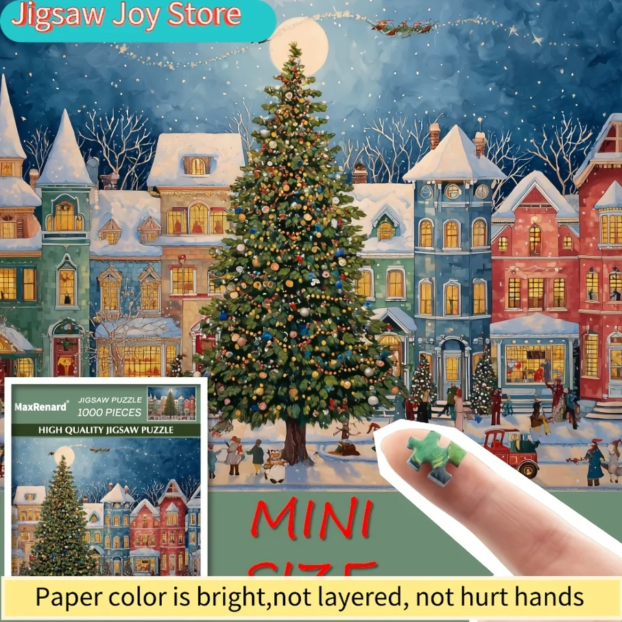 

Mini Christmas Tree Puzzle - Festive Winter Scene with Snowy Houses & Holiday Decor, High-Quality Paper, Perfect for Home Wal