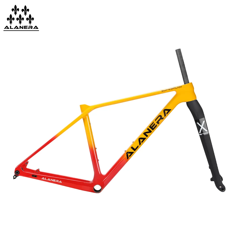 

Red and yellow ALANERA 29er MTB Frame Full Inner Cable Model Desgin 148mm Boost And BB92 Carbon MTB