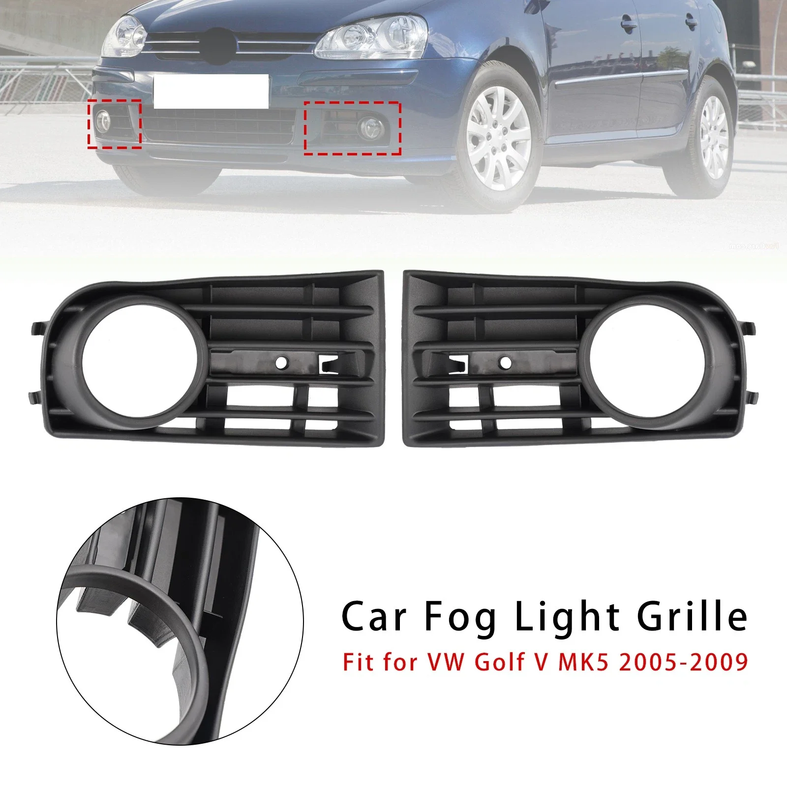 Car Front Bumper Fog Light Grille Grill Black Plastic for Volkswagen Golf5 MK5 2005 2006 2007 2008 2009 USA version 1K0853665B