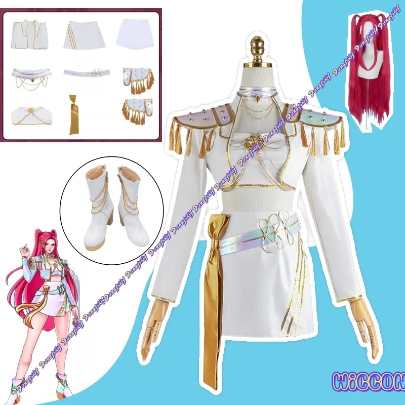 

K-Pop Охотники на демонов Мира Косплей Костюм Парики Белая форма из искусственной кожи Ролевые игры для вечеринки Хэллоуин Карнавальные наряды по индивидуальному заказу