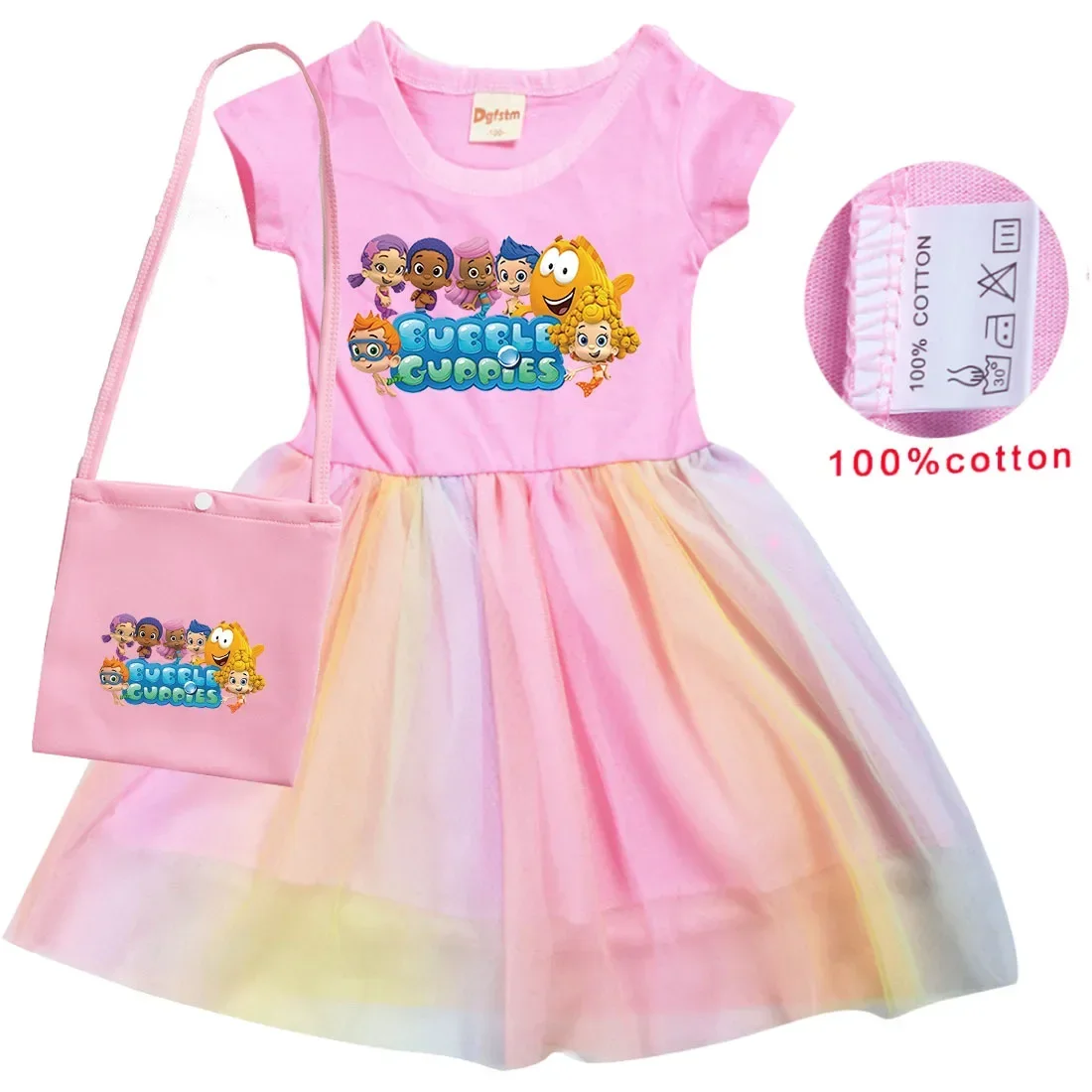 Nickelodoen Bubble Guppies para niñas, ropa de verano para niños, Vestido de dibujos animados para niños pequeños, vestidos de princesa elegantes, 2-10 años