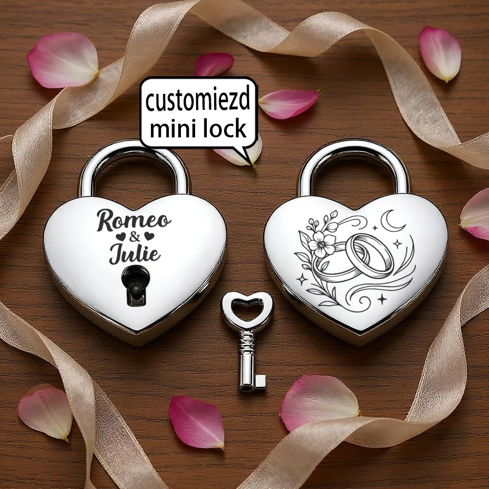 1PC Creative love wish Custom Name  Engrave Padlock Mini Heart Shaped Lock Wedding Keyed Padlocks  Couple Wishing Lock