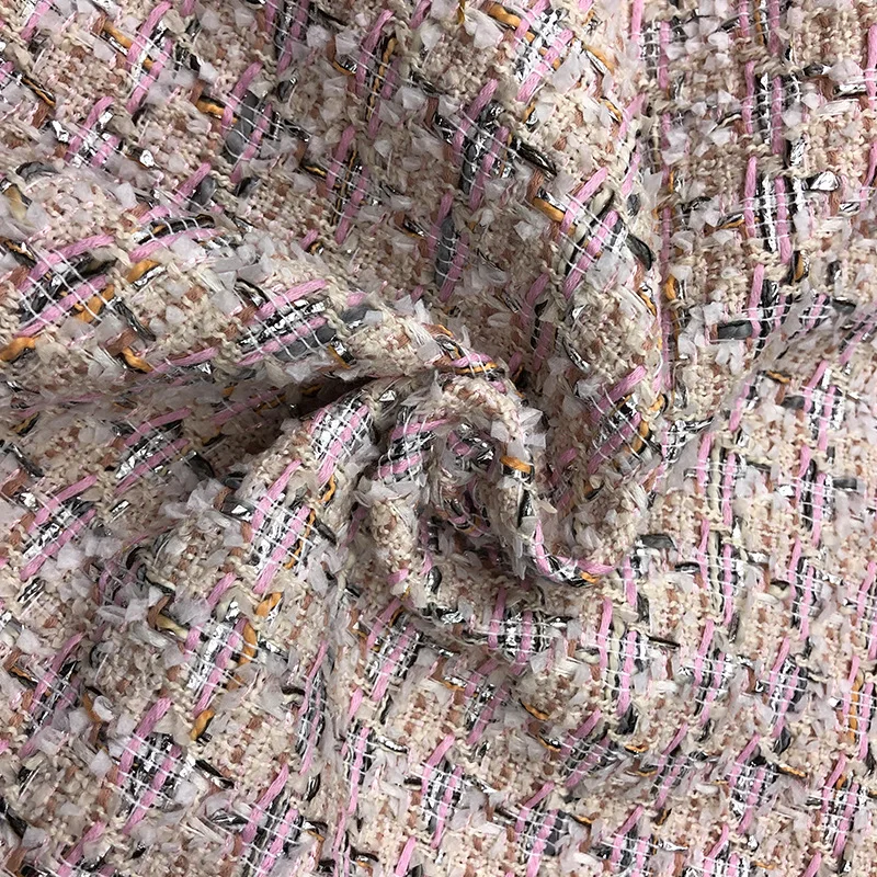 50x145cm Pink Color Ribbon Yarn-Dyed Braided Tweed Fabric For Women Autumn Jacket Dress Suits Coat Handbag DIY Cloth Sewing