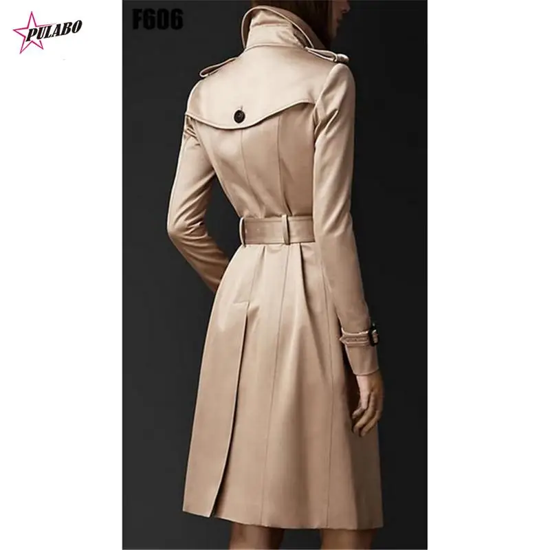 PULABO Trench Coat Women y2k Autumn Khaki Black and Wine Red S-2XL Double-breasted Long Slim Windbreaker Feminina