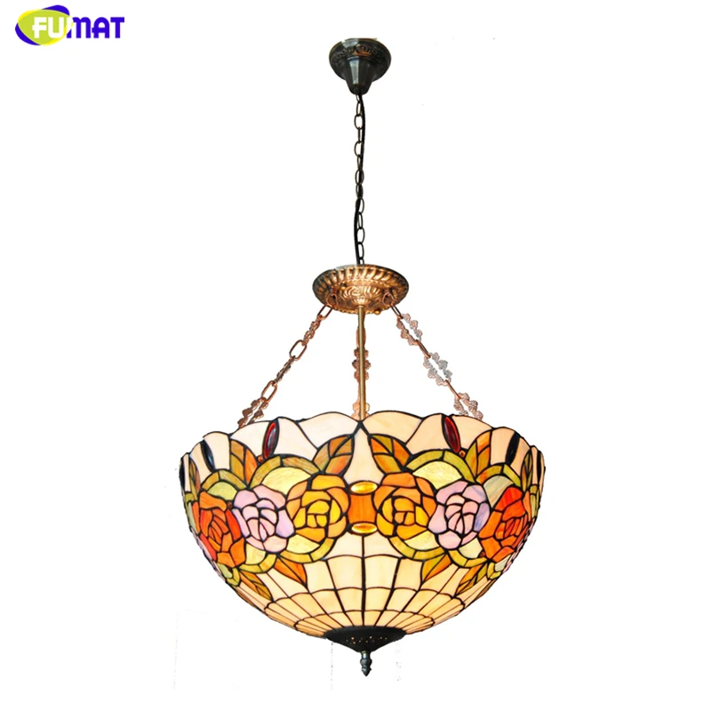 

FUAMT Tiffany Rose Shade Chandeliers Pastoral Stained Glass Light For Living Room Dning Room Flowers Home Decor Chandelier Lamps