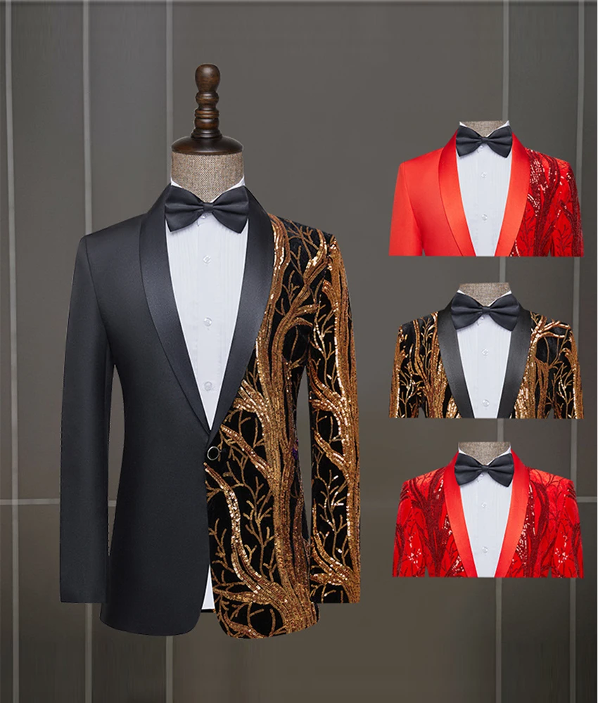 

Temperament Men's suit jacket with sequin trend performance outfit, stage performance singer host outfit Homecoming Gowns