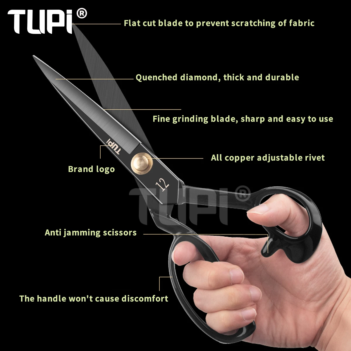 TUPI Professional Tailor Scissors Stainless Steel Tailor Shears Sewing Scissors for Fabric Clothes Needlework Cutter DIY Tool