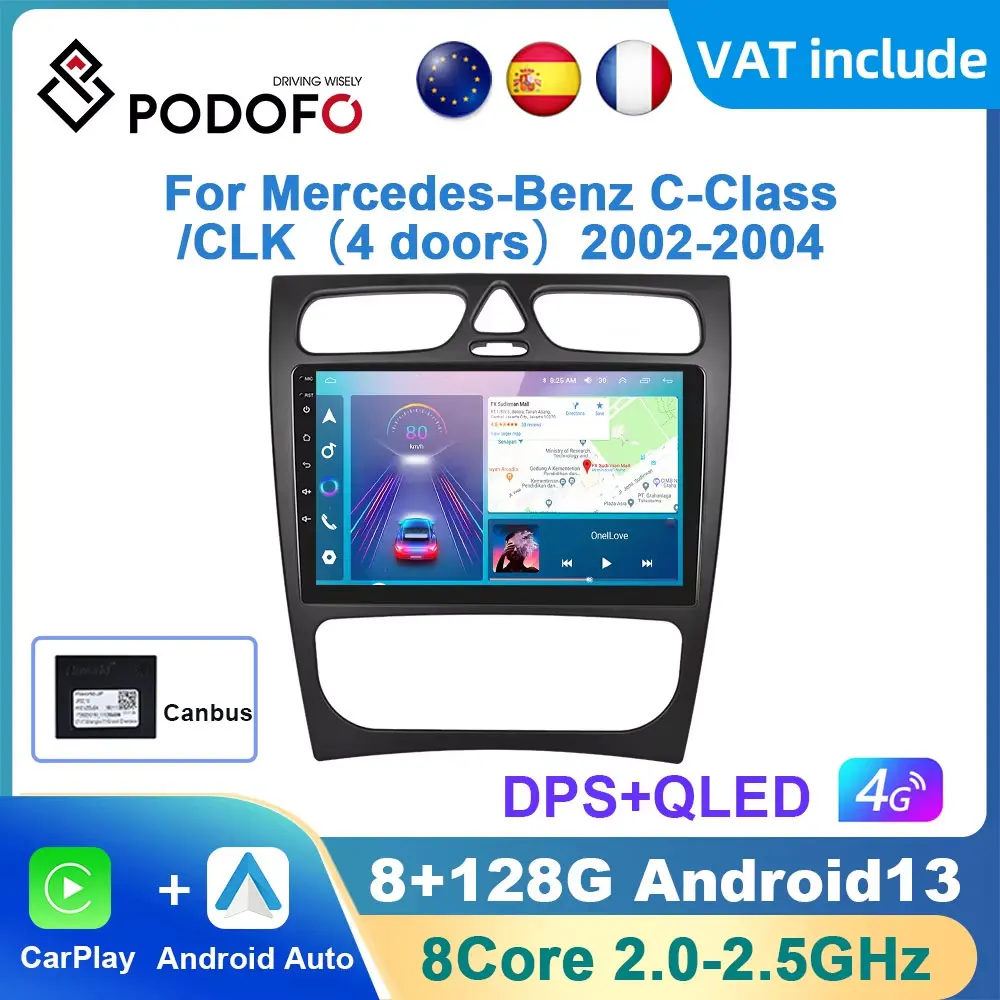 Podofo Android Carplay autoradio per Mercedes Benz classe C CLK S203 W203 W209 A209 2000-2005 Android Auto Multimedia GPS WIFI