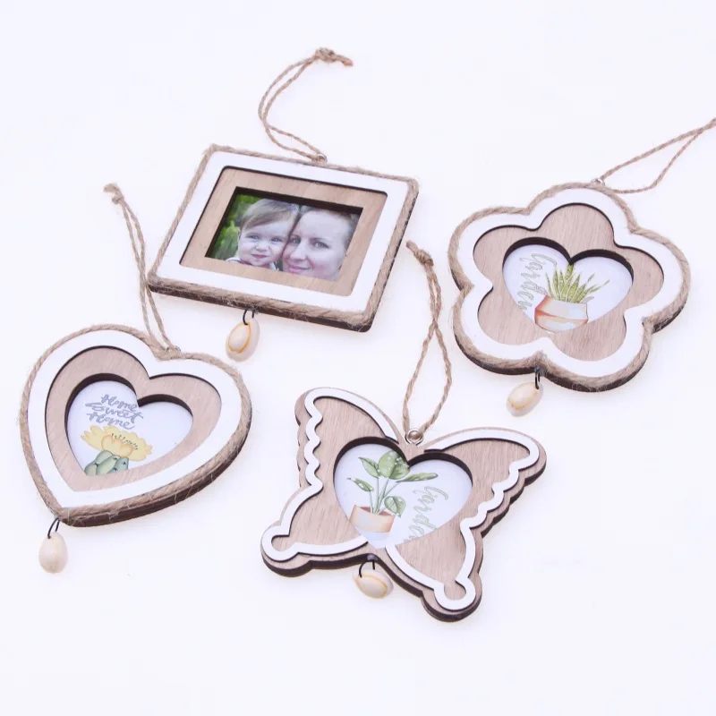 100pcs Christmas Decorations DIY Wooden Photo Frame Pendant Christmas Decorations Ornaments For Home