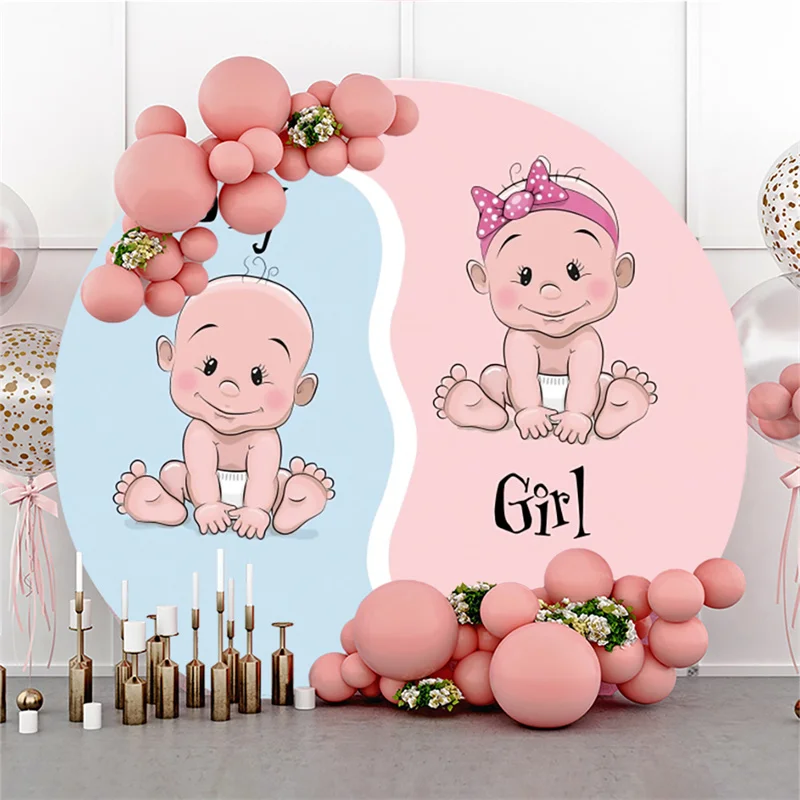 Round Baby Gender Revelation Custom Background Backdrop Birthday Party Children's Decoration Supplies Babyshower Wall Backdrops