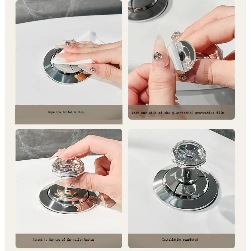 PET and ABS Toilet Press Assist Self-adhesive Durable Protecting Long Manicures Cute Transparent Diamond Shape Button Water Tank